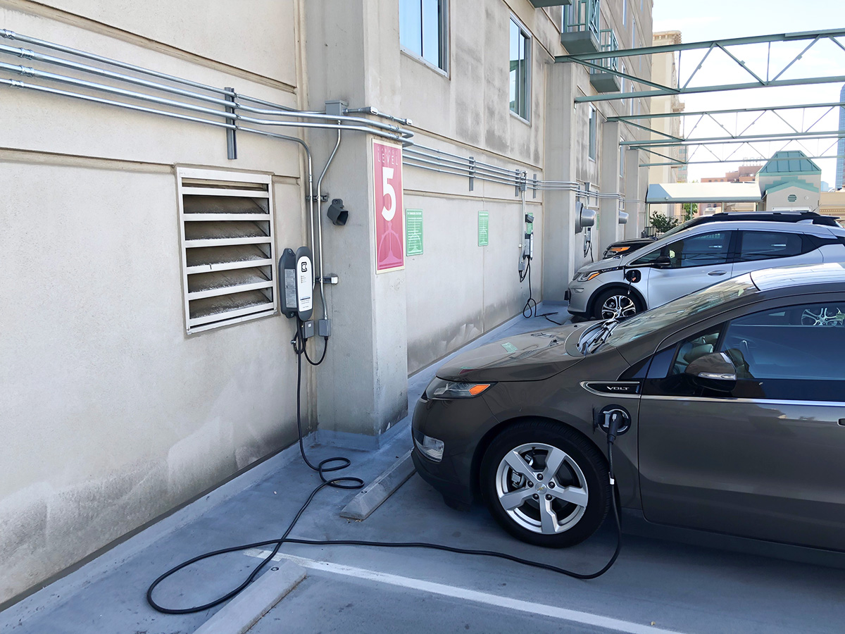 26 GridRabbit Controlled EV Chargers installed at a  Hyatt Regency Parking Garage