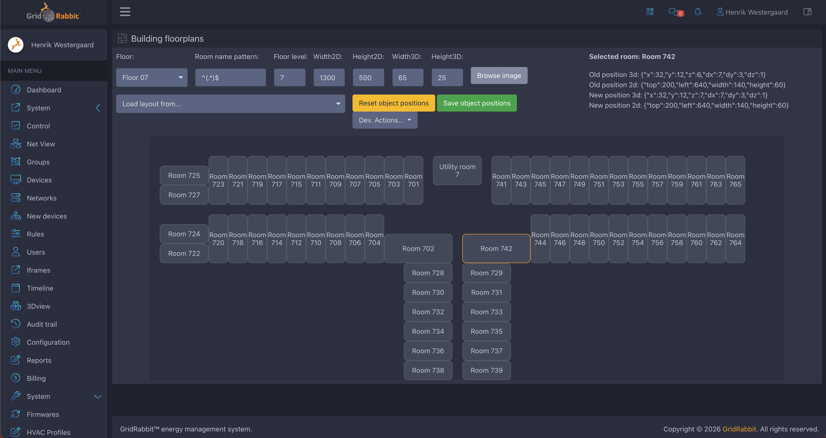 GridRabbit floor plan editor with drag-and-drop room layout updates